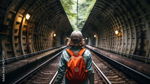 traveler on a train journey through a tunnel generative ai