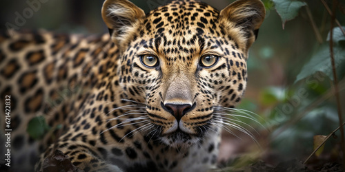 Portrait of a jaguar or leopard in the wild, close-up. Generative AI