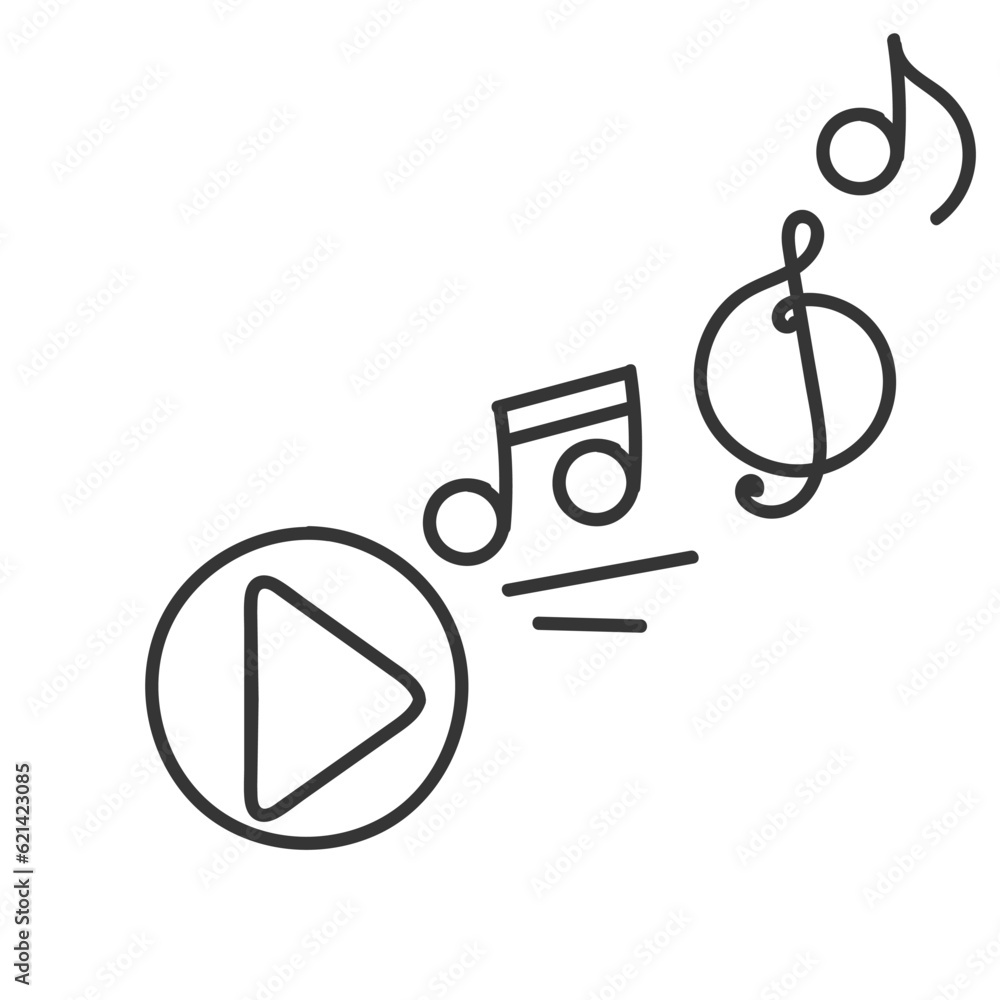 hand drawn doodle play music button icon illustration