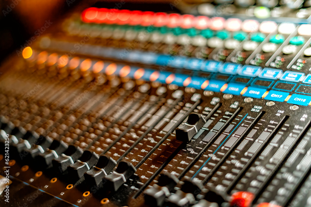 Sound mixer board close up Sound mixer board close up
