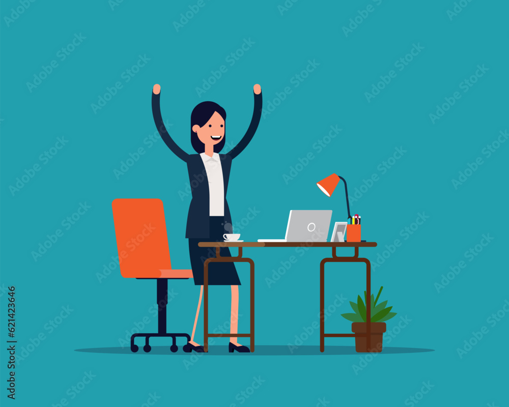 Young business happy in the office. Vector illustration successful concept