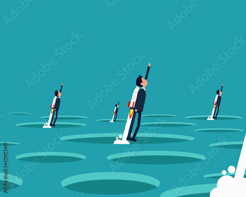 Team success out from trap. Vector illustration trapped business concept