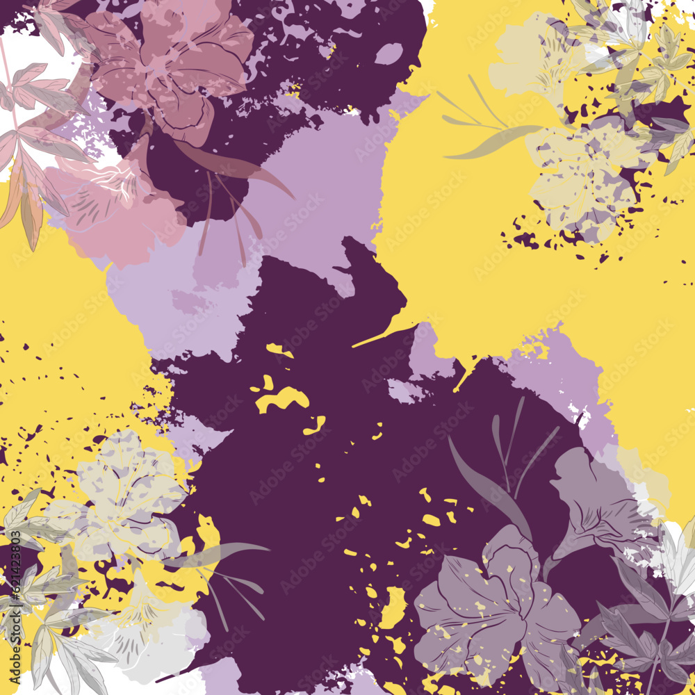 Obraz premium square scarf design template with abstract floral pattern