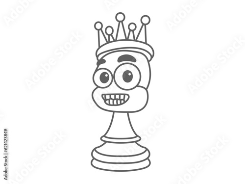 cute chess symbol icon, line art smiling chess pieces character symbol © kani art