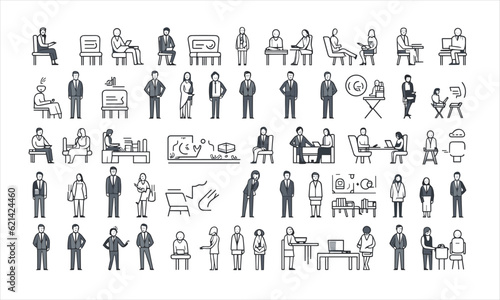 Business people line icons set. Businessman outlines icons collection. Teamwork, human resources, meeting, partnership, meeting, workgroup, success, resume - stock vector