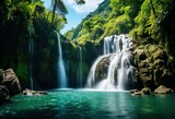 Jungle waterfall cascade in tropical rainforest