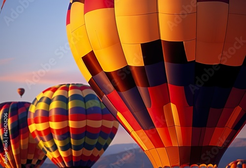 Close up of Hot Air Balloons in flight at dawn