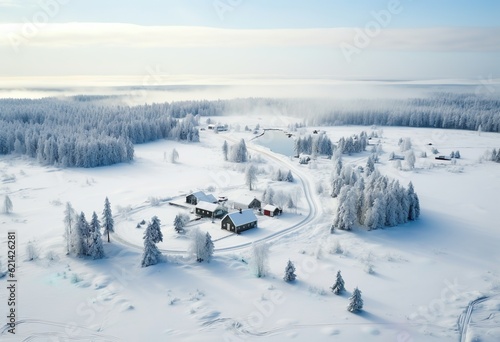 Drone View Over Swedish Winter Landscape Sweden