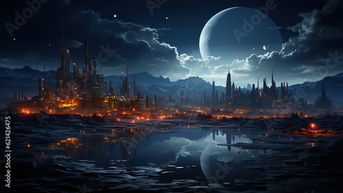 Dystopic alien city, generative ai
