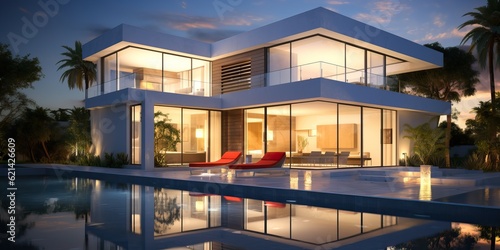 villa with pool in the even...