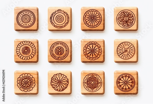 Set of various wooden rubber stamps