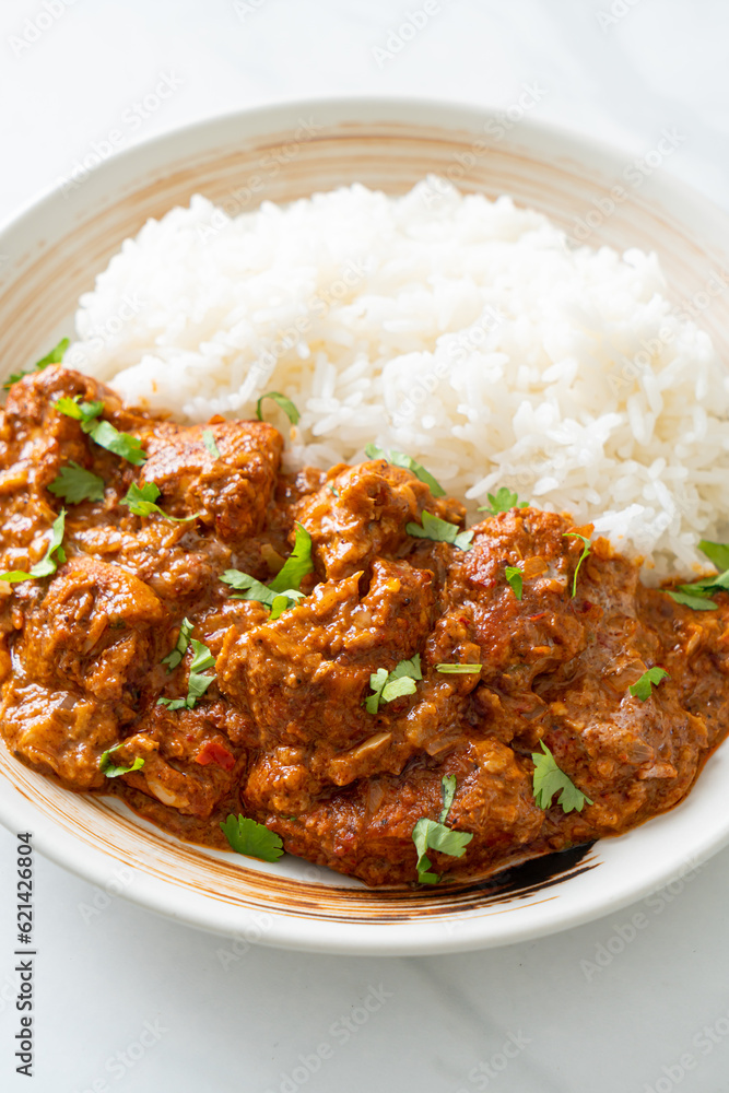 chicken tikka masala with rice on plate chicken tikka masala with rice on plate