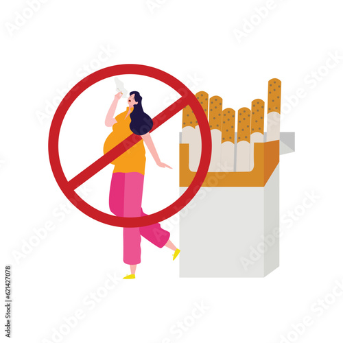 No smoking sign for pregnant girl warning toxic dangerous bad habit sickness motherhood protection