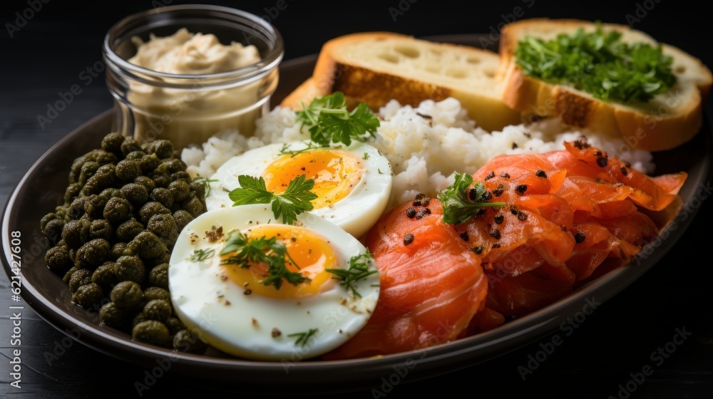 Plates of food white rice 🍚 topped with butter 🧈, canned corm 🌽, hash brown, aioli 💸on toast with lox and caper 🐠🎥, fine dining Plates of food white rice 🍚 topped with butter 🧈, canned corm 🌽, hash brown, aioli 💸on toast with lox and caper 🐠🎥, fine dining