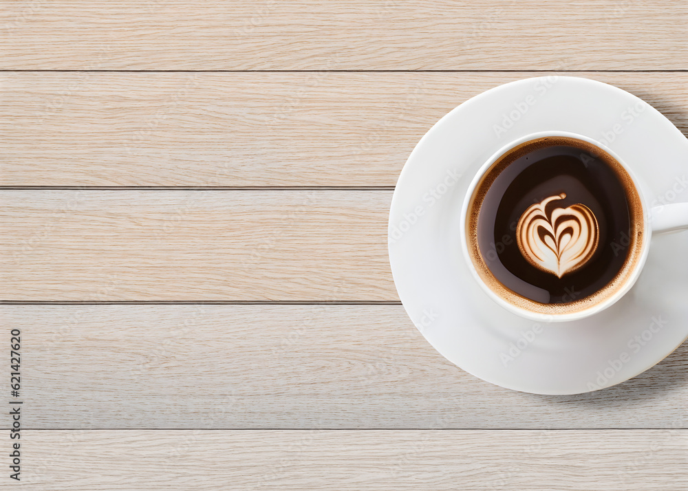 Obraz premium Cup of Coffee with Heart-Shaped Cream or Milk
