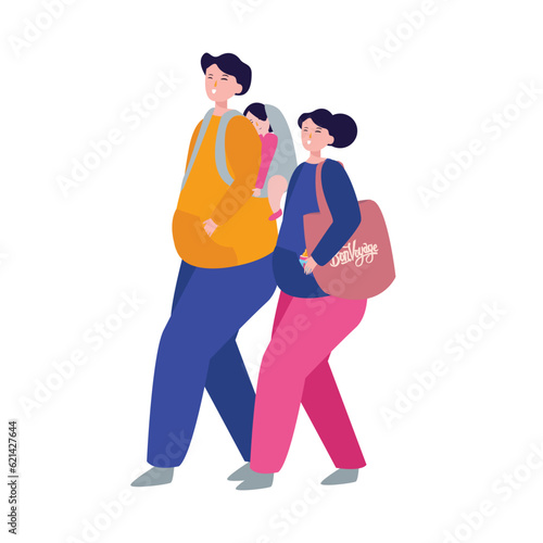 Wife husband and baby happy family spend time positive relationship parenthood affectionate carrying piggyback kid lovely cute