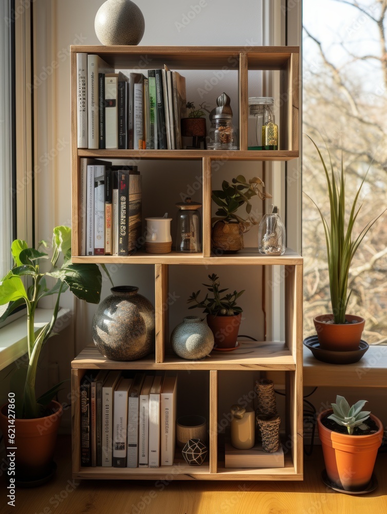 Photoshoot of a minimalist bookshelf made from light wood, 4k, real, cool, stylish, classic Photoshoot of a minimalist bookshelf made from light wood, 4k, real, cool, stylish, classic