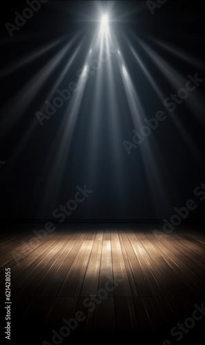 Empty dark stage with spotlight ad wooden floor