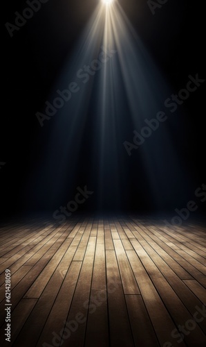Empty dark stage with spotlight ad wooden floor