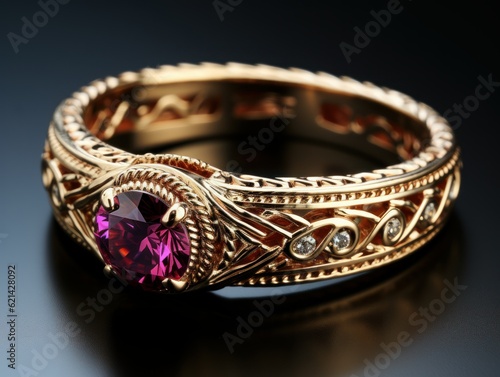 A fancy ring with a ruby encrusted on it. the loop of the ring is made by a metal dragon coiling on it, and breathing fire around the ruby.