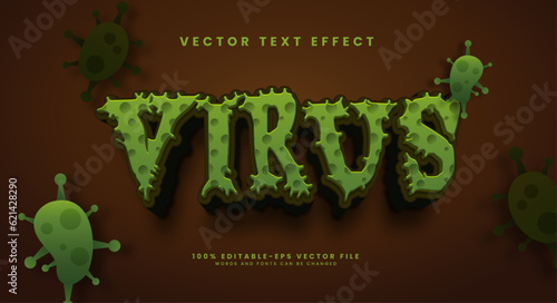Virus cartoon editable vector text effect, for the theme of health or disease.