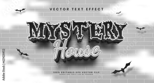 Mystery house cartoon editable vector text effect, for a halloween theme.