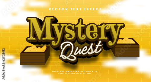 Mystery quest cartoon editable vector text effect, for the treasure theme.