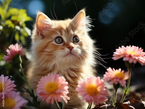 Baby cat, background flower, high quality 