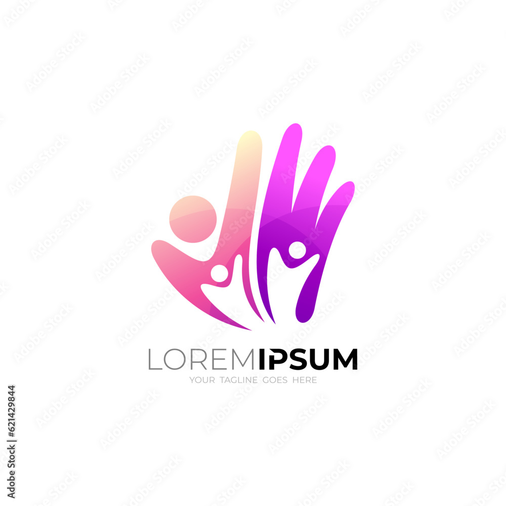 Hand logo with charity design illustration, kids icon, family logo Hand logo with charity design illustration, kids icon, family logo
