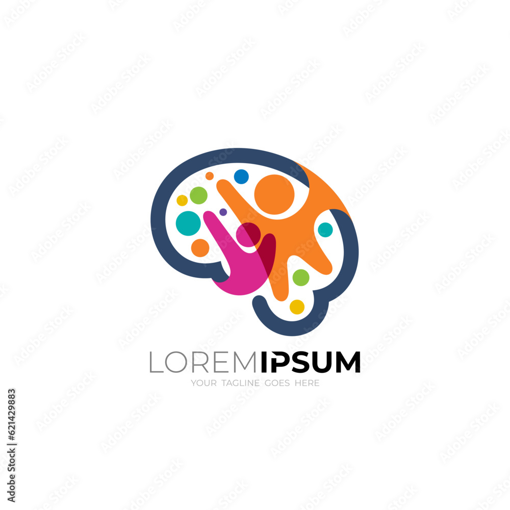 smart brain logo with people community design vector smart brain logo with people community design vector
