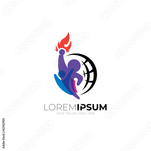 Vector world and people logo, Fire and globe logo template