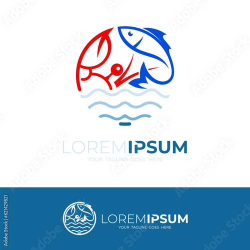 Crab and fish logo with restaurant icons, seafood icon template, wave logos