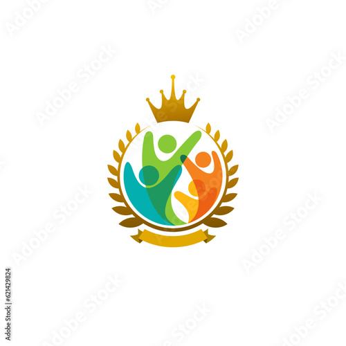 Kids care community logo, charity design template, people care logo and wheat