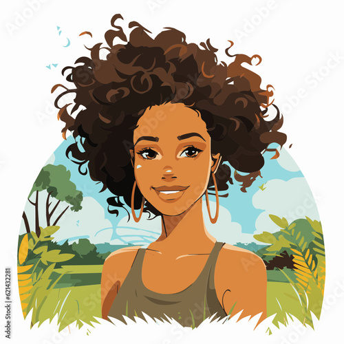 simple cartoon clipart black african american woman in nature white background
