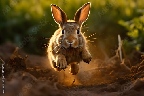 bunny rabbit leaping in sunlight, made with generative ai