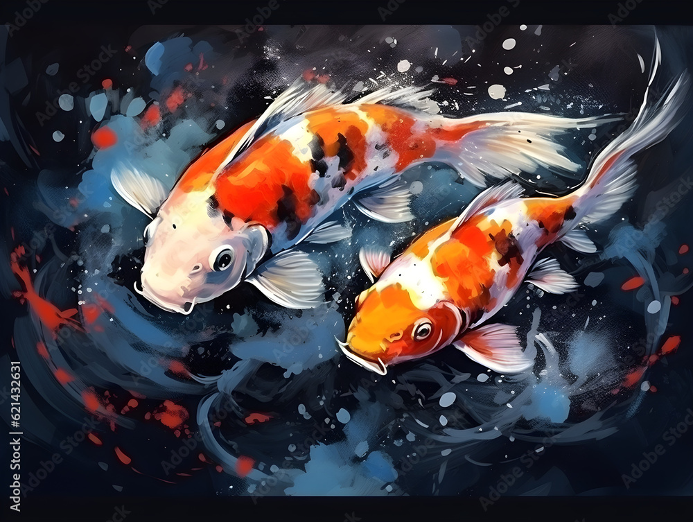Abstract watercolor painting of a twin Koi fish is mean love and ...