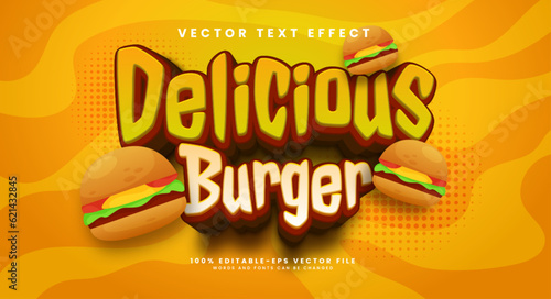 delicious burger editable vector text effect, for fast food products.