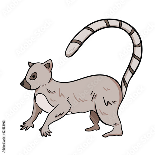 Lemur wild animals colored vector illustration outlined isolated on square white background. Simple flat side view cartoon drawing.