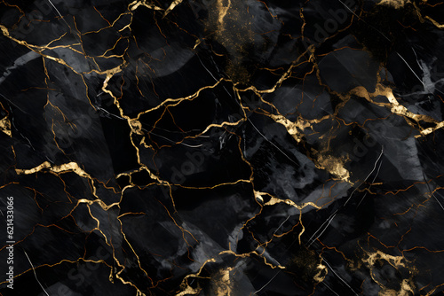 seamless black marble texture with golden veins, neural network generated image