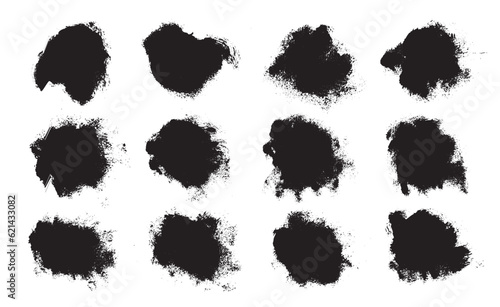 Black paint brush strokes isolated on white background. Paintbrush set template. Grunge texture effect. Graphic design elements grungy painted style concept for banner  flyer  cover  brochure  etc