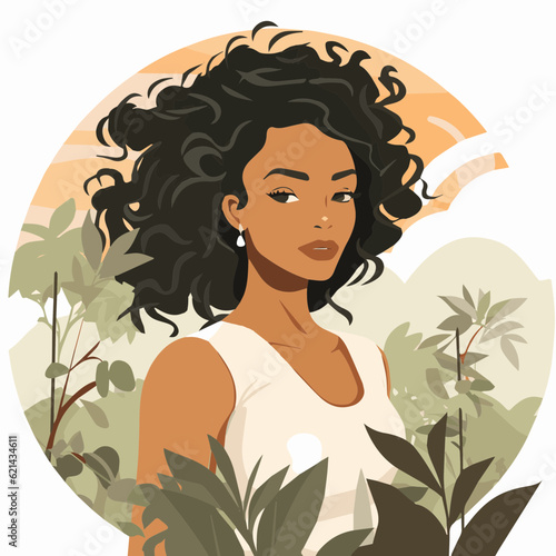 simple cartoon clipart black african american woman in nature white background