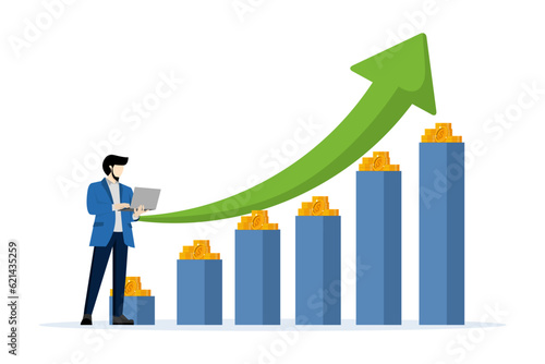 Finance guru or expert. Profit growth investment, Financial management process, Business investment profits, financial advisory or wealth management. flat vector illustration on a white background.