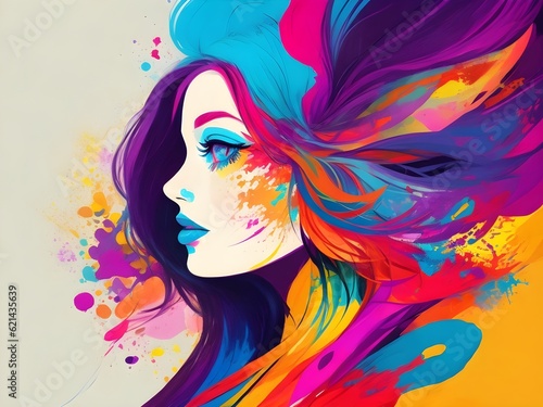 Vibrant and captivating colorful abstract girl illustration available on Adobe Stock