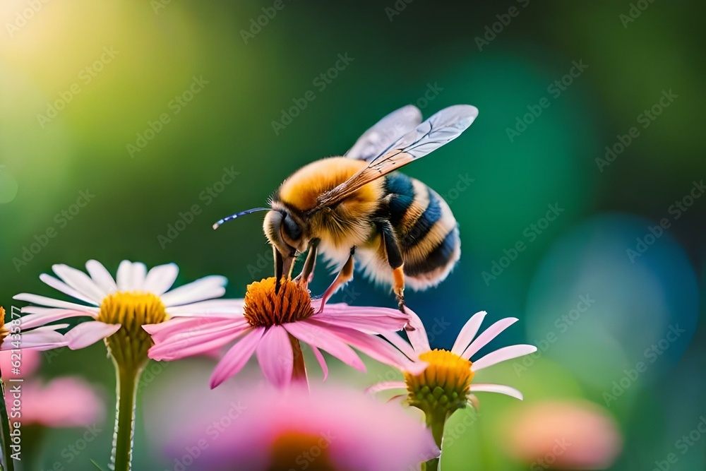 bee on flower and generated AI bee on flower and generated AI