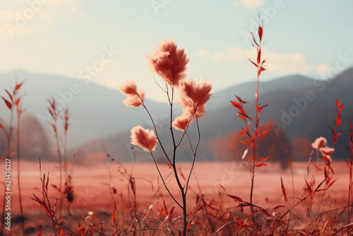 Minimalist landscape photography, meadow, sunrise. AI generative