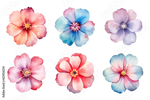 Watercolor flowers set. Hand-painted flower illustrations bundle. Isolated on transparent background