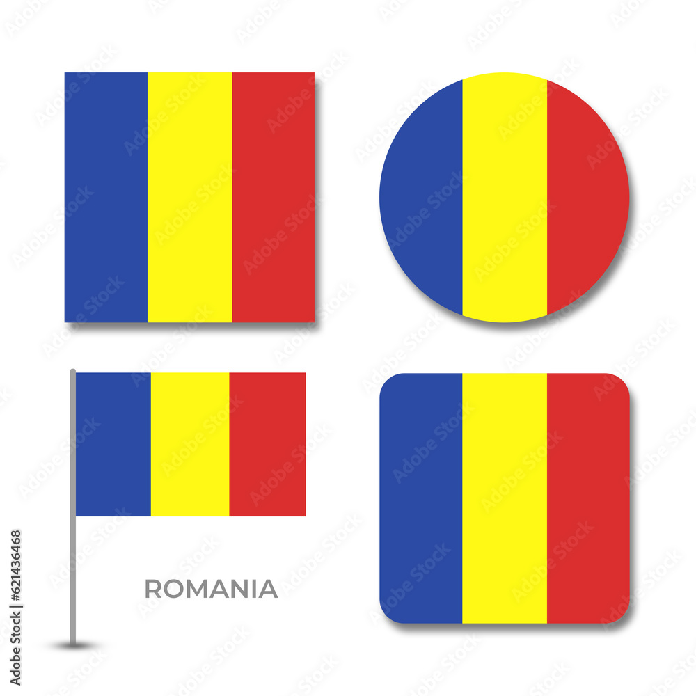 Fototapeta premium romania flag set design illustration template file format png transparent, national flag set design template illustration vector design with shadow