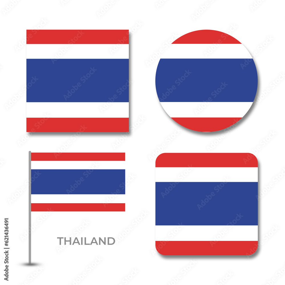 Fototapeta premium thailand flag set design illustration template file format png transparent, national flag set design template illustration vector design with shadow