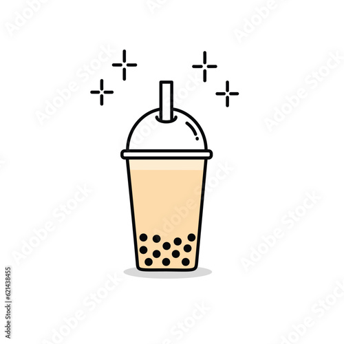 Milk bubble tea, Boba milk tea, inspired by the popular and delicious Bubble Milk Tea, Simple flat design, desserts with Bubble Milk Tea Vector, Illustration, icon vector, and logo template.