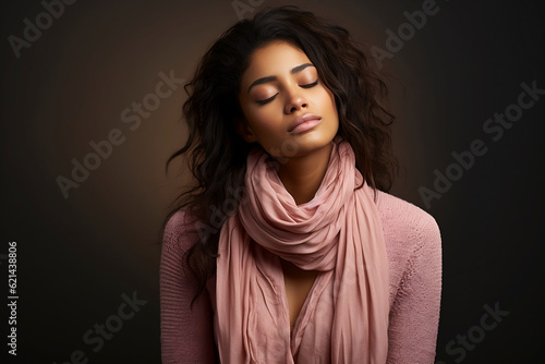 Obraz na płótnie Portrait of a young woman with her eyes closed, relaxed, meditating. Generative AI. w salonie
